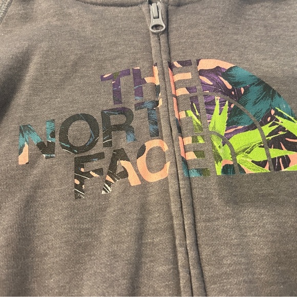 The North Face Womens large Gray Full Zip Hoodie Sweatshirt Tropical Print Logo - Picture 4 of 11
